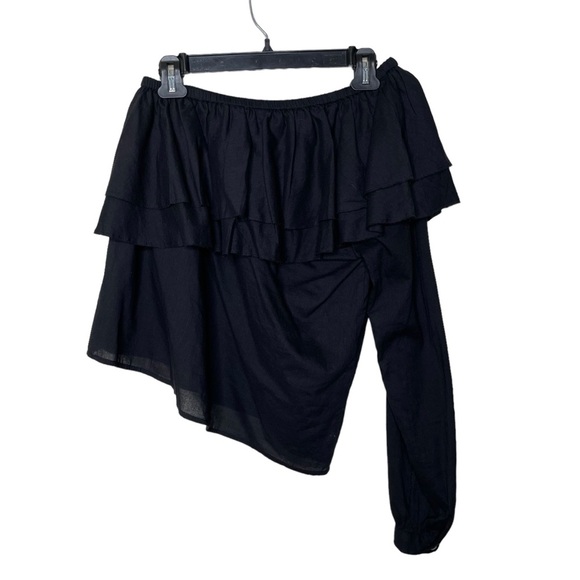 Chan Luu Lexington One Shoulder Ruffle Top Black - Picture 3 of 11